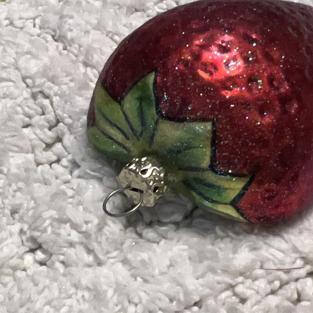 Vintage Set of 2 Lemon & Strawberry Glass Glitter Half Fruit Ornaments - Picture 10 of 13